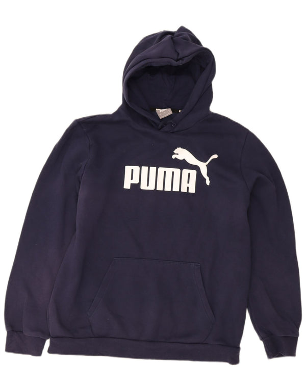 Puma Mens Graphic Hoodie Jumper Large Navy Blue Cotton