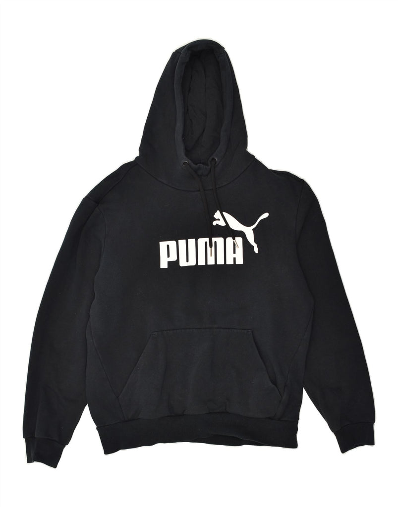 PUMA Mens Graphic Hoodie Jumper Medium Black Cotton | Vintage Puma | Thrift | Second-Hand Puma | Used Clothing | Messina Hembry 