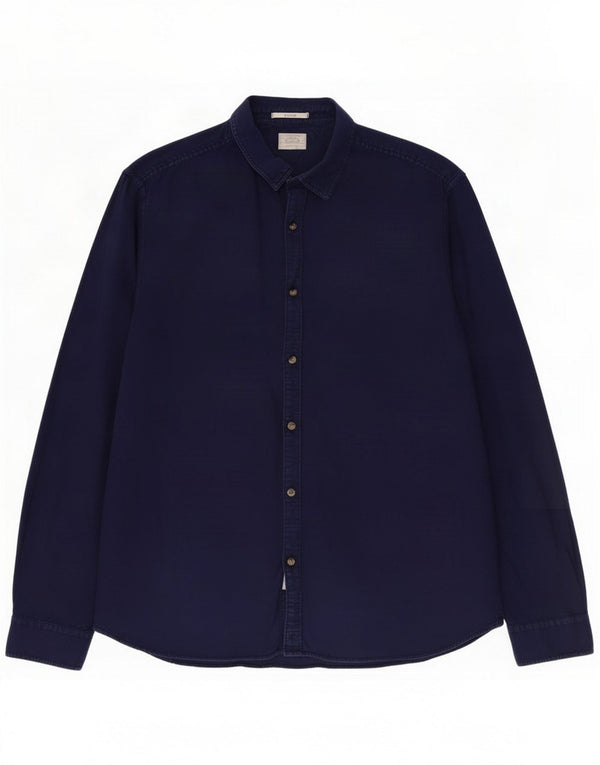 White Stuff Mens Slim Fit Shirt XL Navy Blue Linen