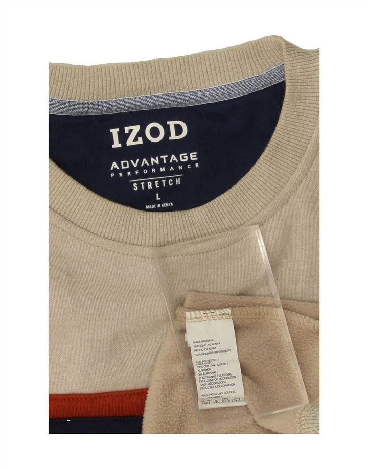 IZOD Mens Sweatshirt Jumper Large Beige Striped Polyester Vintage Izod and Second-Hand Izod from Messina Hembry 