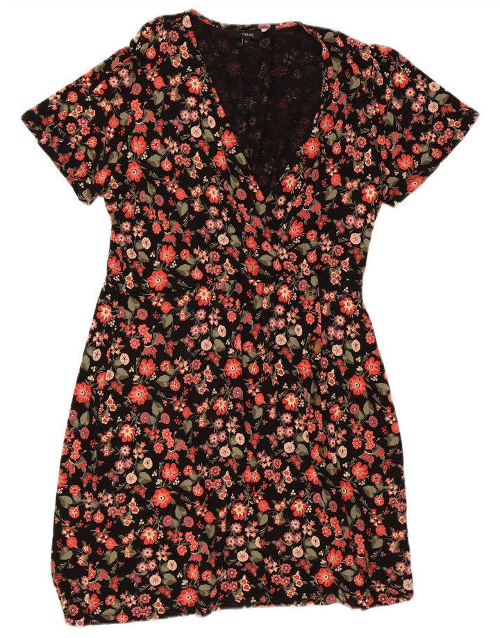 NEXT Womens Wrap Dress UK 16 Large  Black Floral Viscose