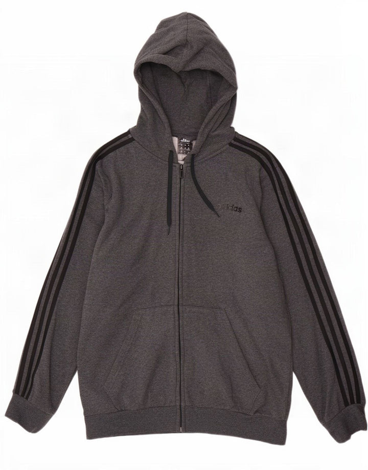 Adidas Mens Zip Hoodie Sweater Large Grey Cotton