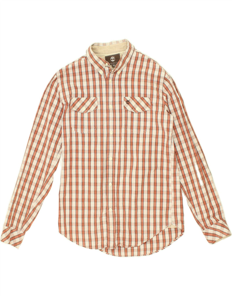 TIMBERLAND Mens Slim Fit Shirt Medium Orange Check Cotton | Vintage Timberland | Thrift | Second-Hand Timberland | Used Clothing | Messina Hembry 