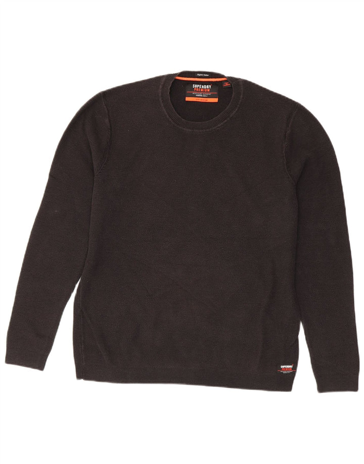 Superdry Womens Crew Neck Jumper Sweater UK 14 Medium Black Cotton