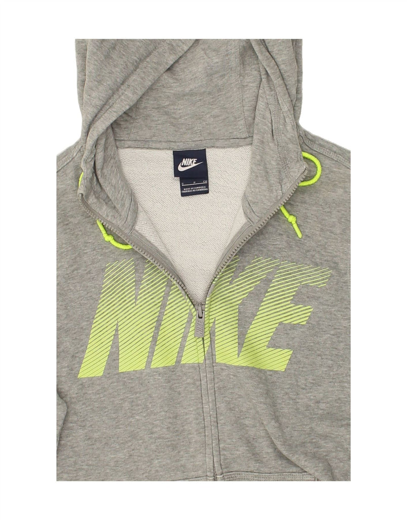 NIKE Mens Graphic Zip Hoodie Sweater Small Grey Cotton | Vintage Nike | Thrift | Second-Hand Nike | Used Clothing | Messina Hembry 