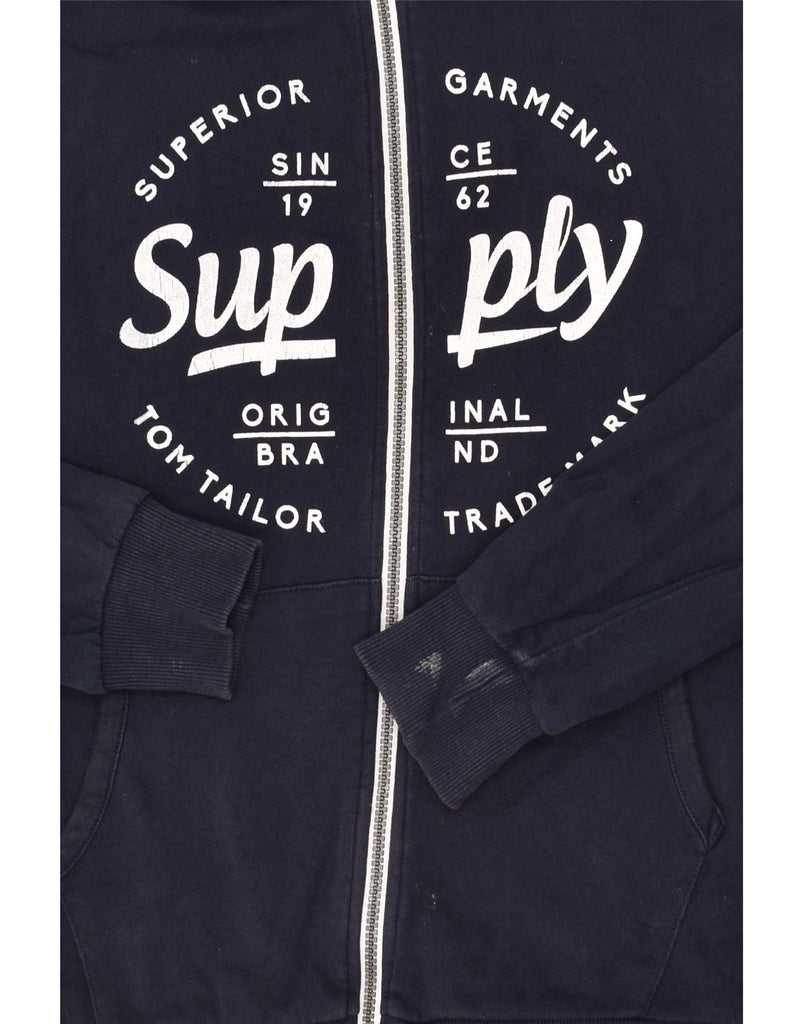 TOM TAILOR Boys Fitted Graphic Zip Hoodie Sweater 15-16 Years XL Navy Blue | Vintage Tom Tailor | Thrift | Second-Hand Tom Tailor | Used Clothing | Messina Hembry 