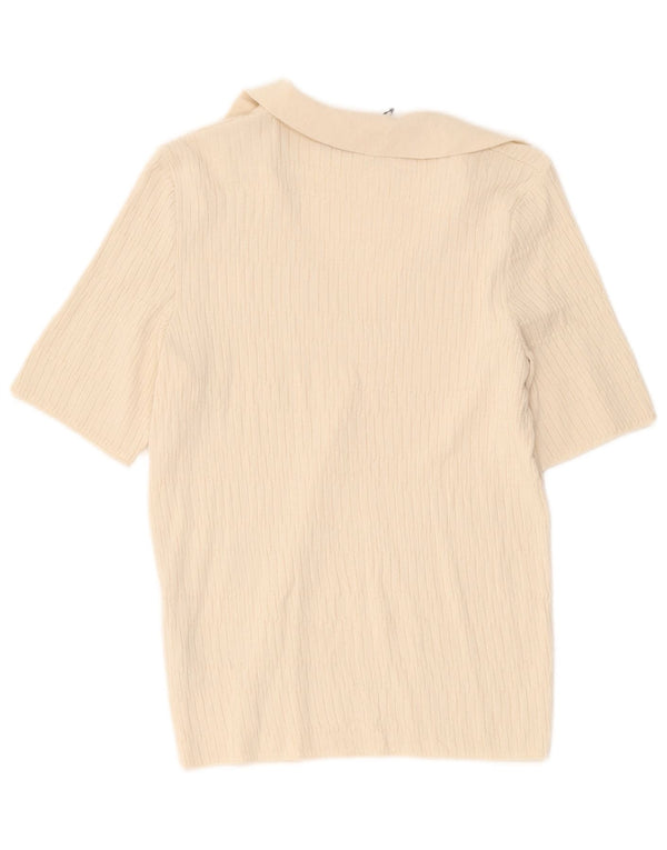 Marks & Spencer Womens Polo Shirt UK 6 XS Off White Viscose