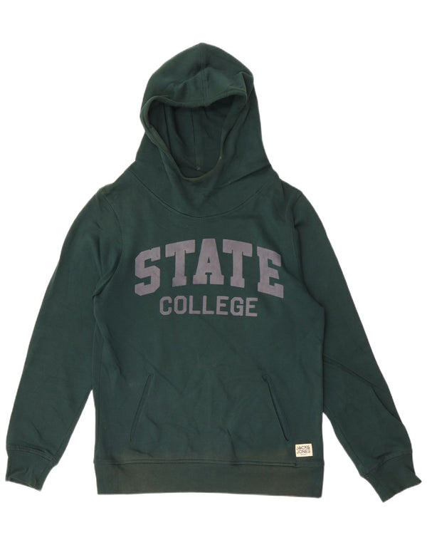 Jack & Jones Mens Graphic Hoodie Jumper Medium Green Cotton