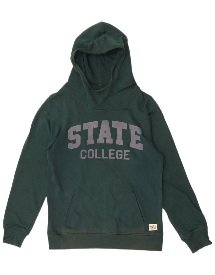 Jack & Jones Mens Graphic Hoodie Jumper Medium Green Cotton