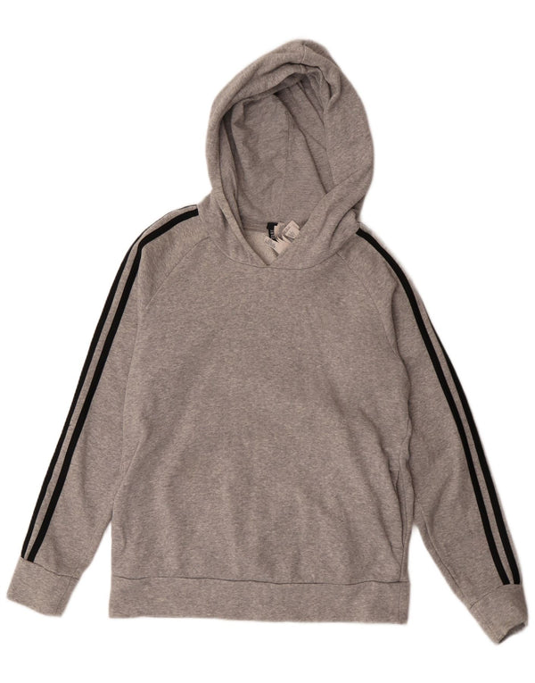 Adidas Womens Hoodie Jumper UK 12/14 Medium Grey Flecked Cotton