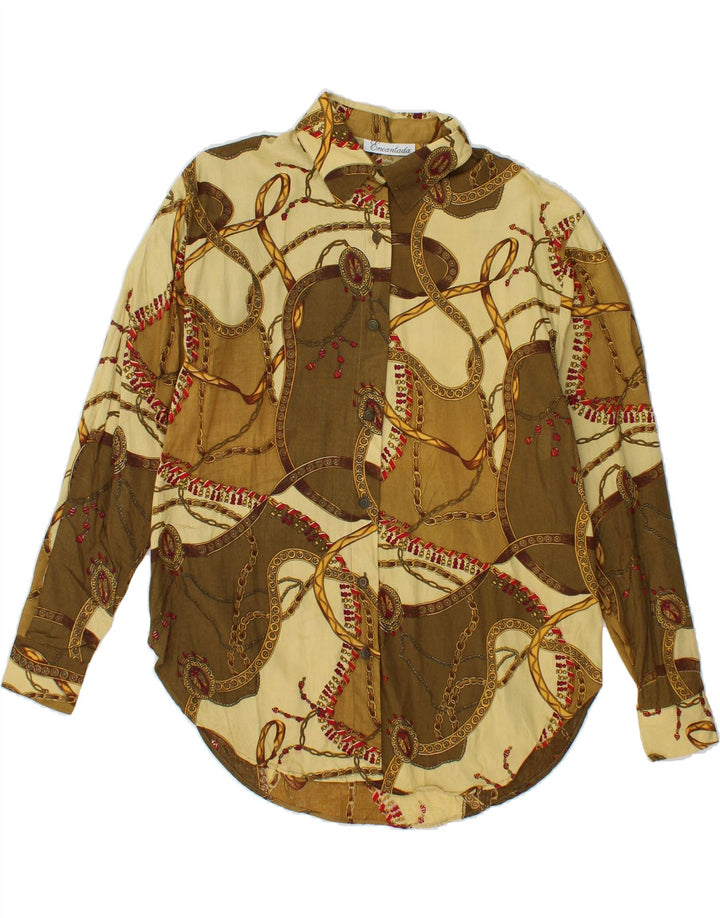 VINTAGE Womens Longline Abstract Pattern Shirt Blouse UK 16 Large Khaki Vintage Vintage and Second-Hand Vintage from Messina Hembry 
