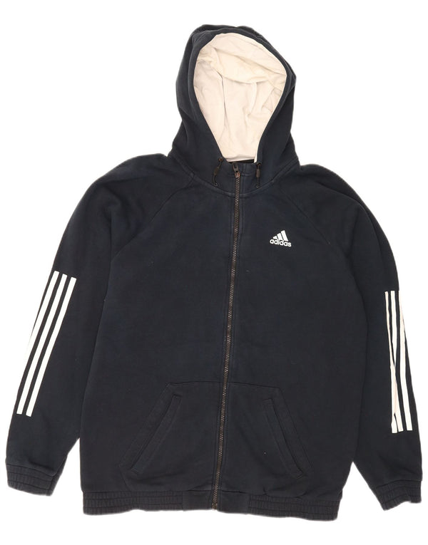 Adidas Mens Zip Hoodie Sweater UK 42/44 Large Navy Blue Cotton