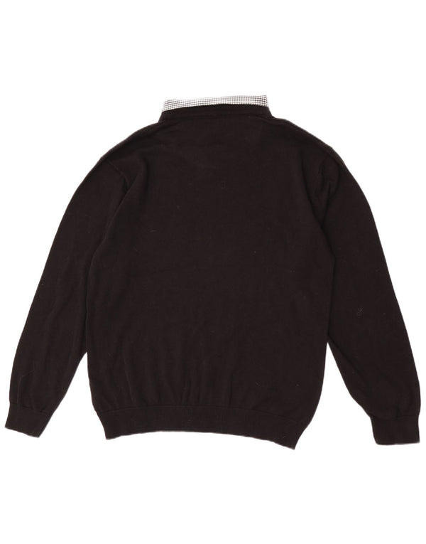 Pierre Cardin Mens V-Neck Jumper Sweater XL Black Check Cotton