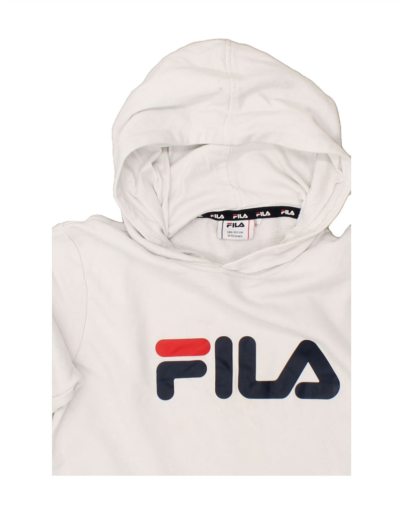 FILA Boys Graphic Hoodie Jumper 11-12 Years White Cotton | Vintage Fila | Thrift | Second-Hand Fila | Used Clothing | Messina Hembry 