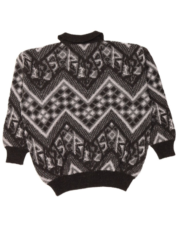 Vintage Mens Polo Neck Jumper Sweater IT 56 XL Black Geometric Acrylic