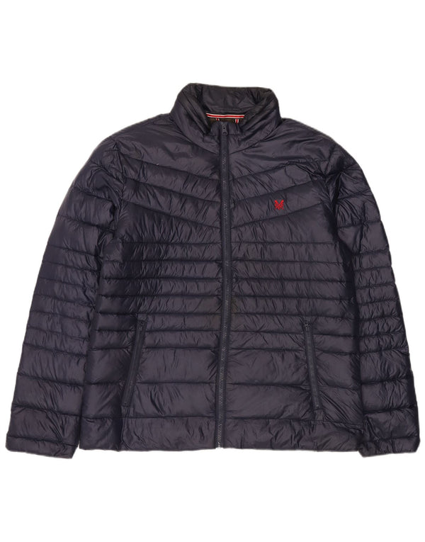 Crew Clothing Mens Hooded Padded Jacket UK 42 XL Navy Blue Nylon