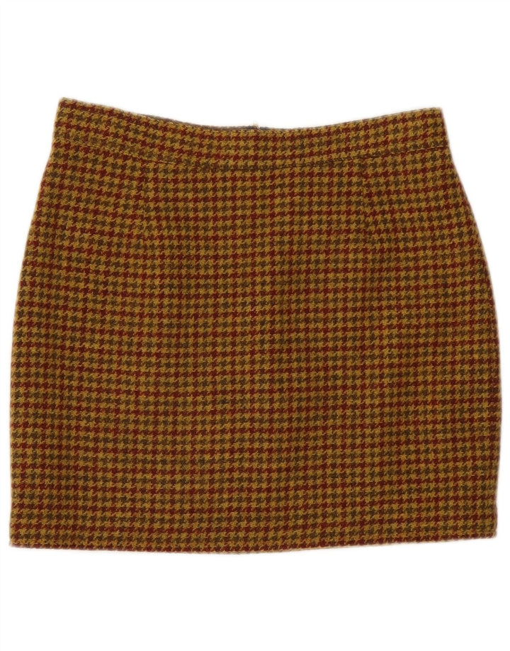 Vintage Womens Mini Skirt IT 46 Large W30 Brown Houndstooth Wool