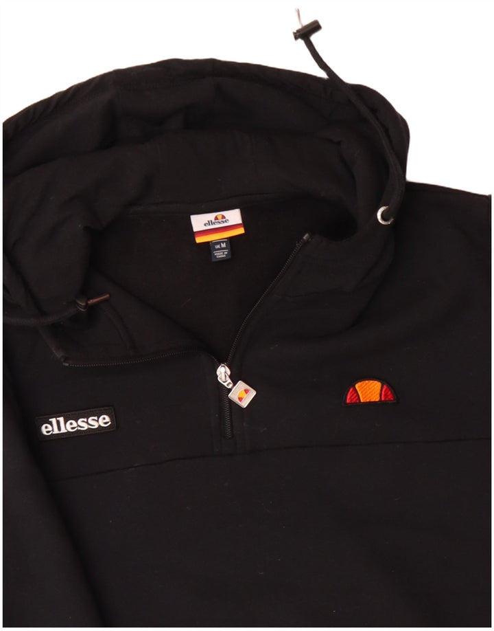 ELLESSE Mens Zip Neck Hoodie Jumper Medium Black Cotton