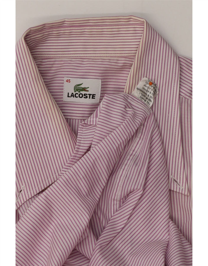 LACOSTE Mens Short Sleeve Shirt Size 45 XL Purple Pinstripe Cotton