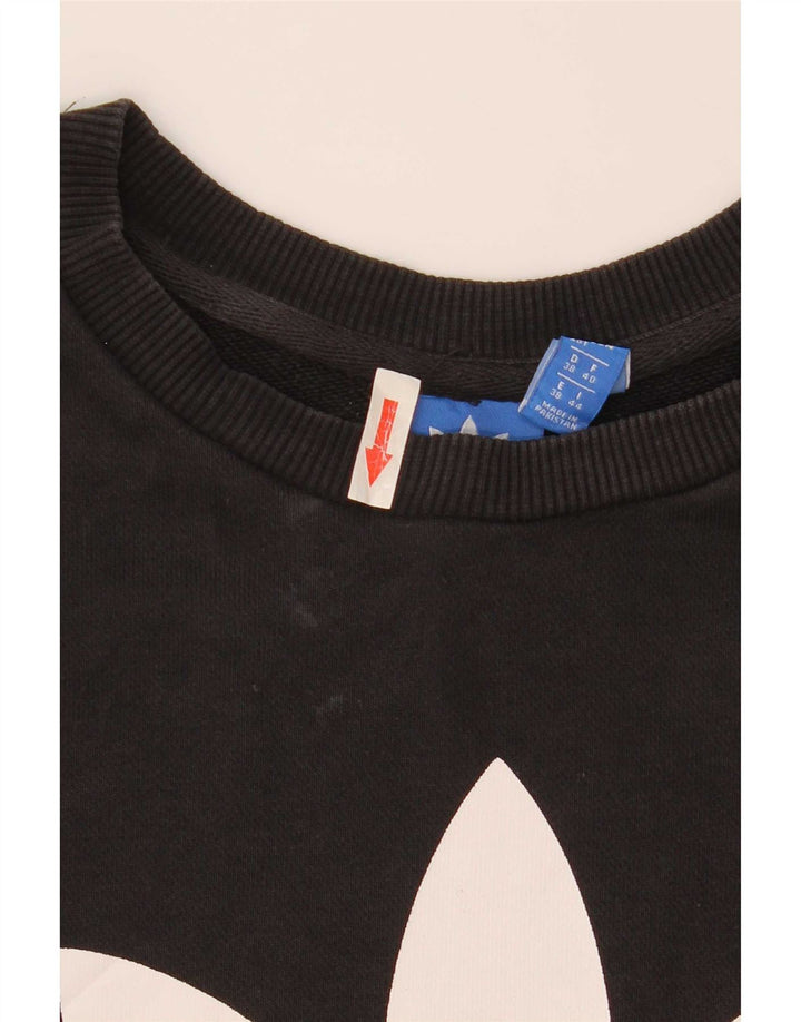 Adidas Womens Graphic Sweatshirt Jumper UK 12 Medium Black Cotton