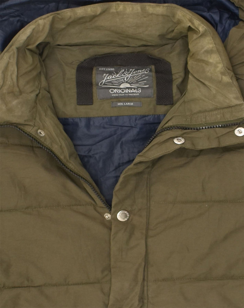 JACK & JONES Mens Hooded Padded Jacket UK 40 Large Khaki Polyester | Vintage Jack & Jones | Thrift | Second-Hand Jack & Jones | Used Clothing | Messina Hembry 