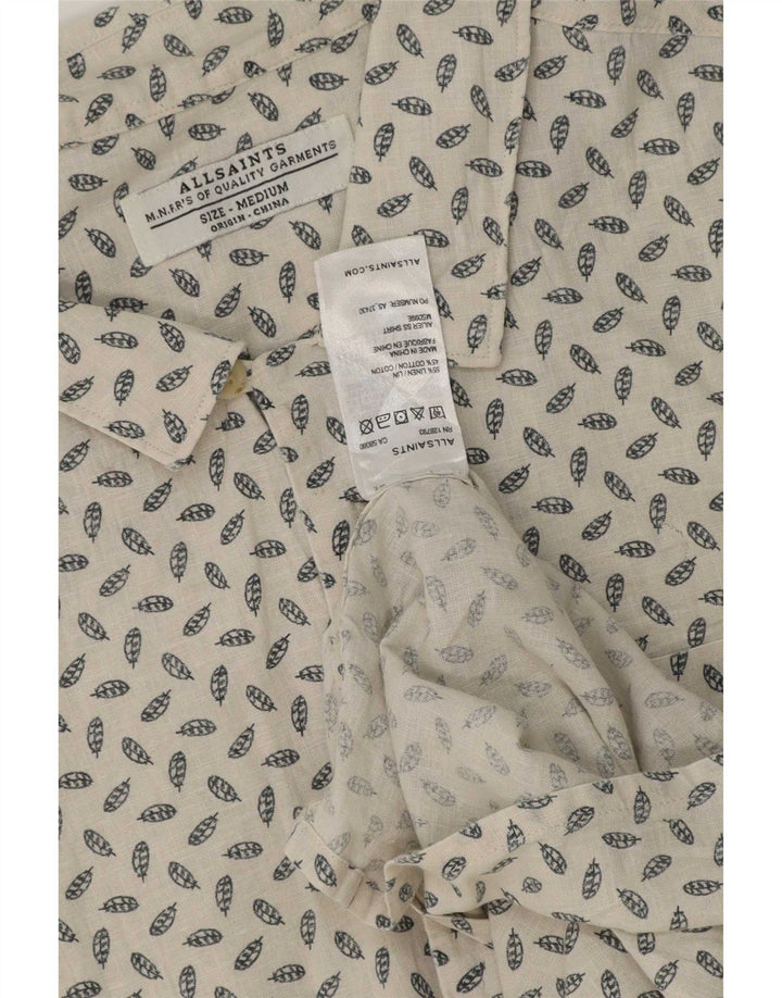 All Saints Mens Short Sleeve Shirt Medium Off White Spotted