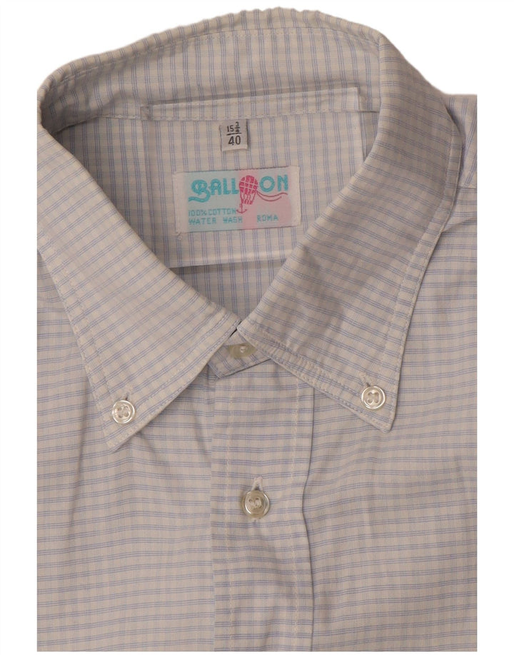 Balloon Mens Short Sleeve Shirt Size 40 15 3/4 Medium Blue Check Cotton