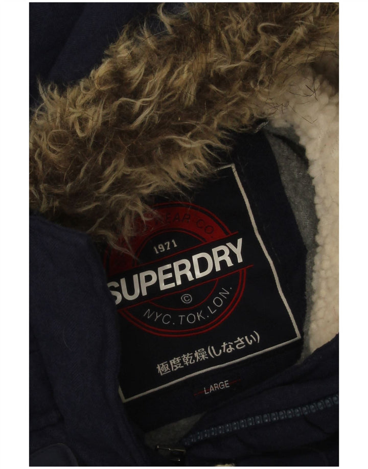 Superdry Womens Hooded Padded Jacket UK 16 Large Navy Blue Acrylic