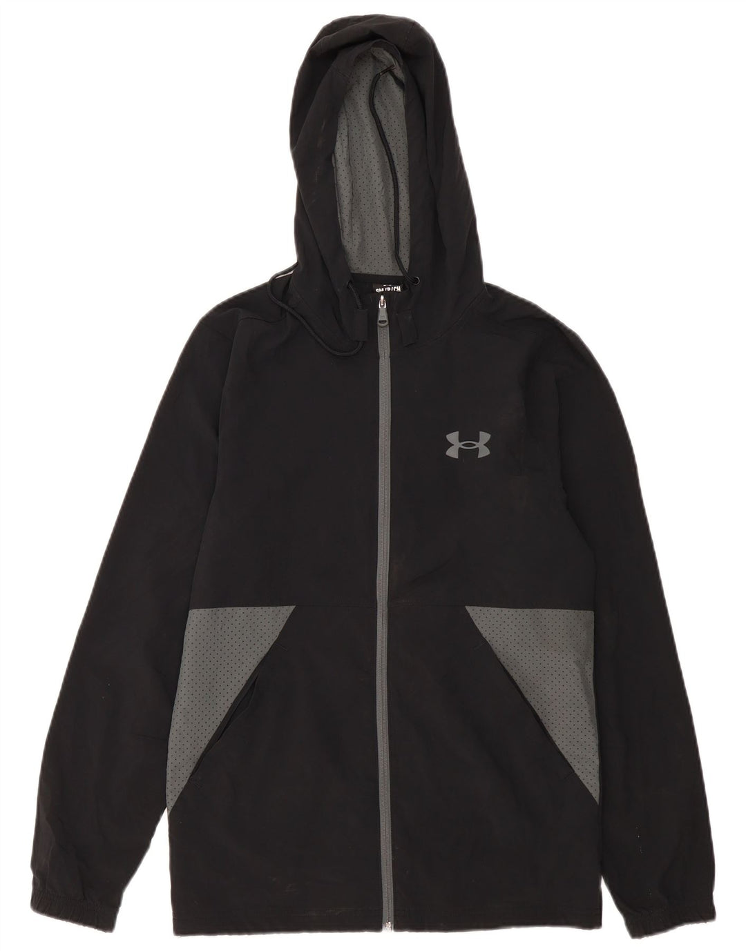 Under Armour Mens Hooded Rain Jacket UK 36 Small Black Colourblock