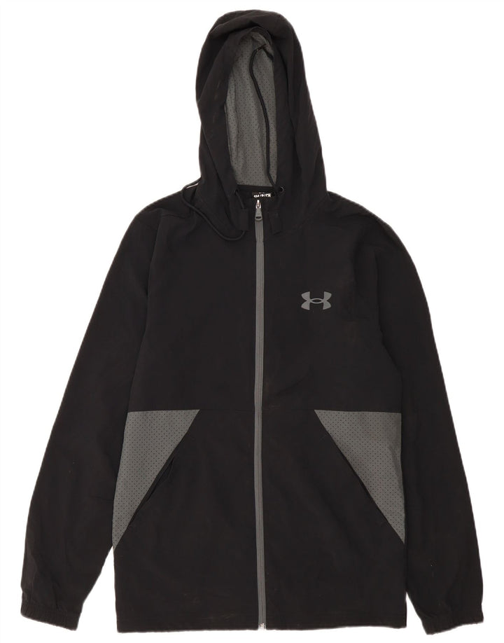 Under Armour Mens Hooded Rain Jacket UK 36 Small Black Colourblock