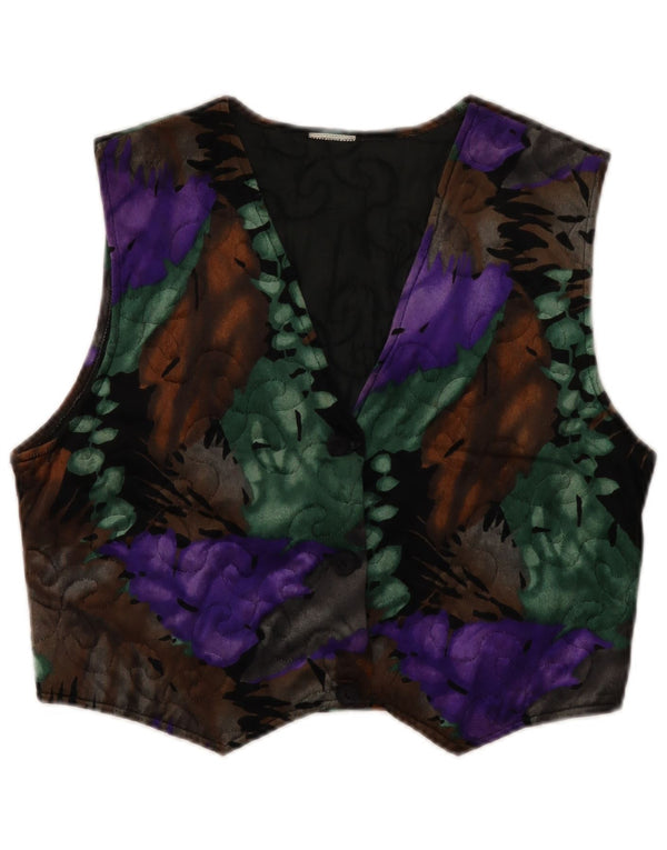 Vintage Womens Velour Waistcoat UK 14 Medium Multicoloured Floral Acrylic