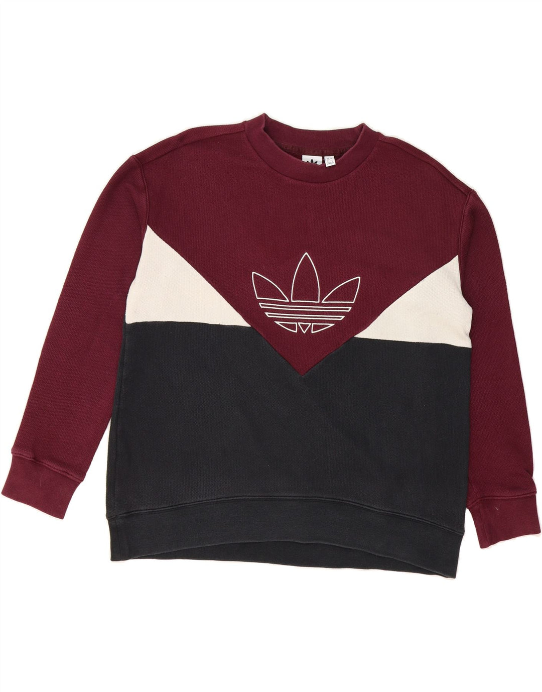 ADIDAS Womens Graphic Sweatshirt Jumper UK 12 Medium Black Colourblock Vintage Adidas and Second-Hand Adidas from Messina Hembry 