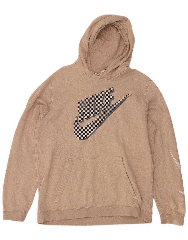 Nike Mens Graphic Hoodie Jumper XL Beige Flecked Cotton