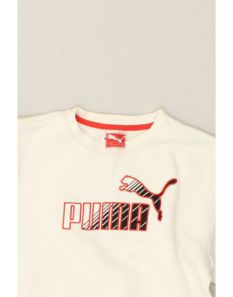 PUMA Boys Graphic Sweatshirt Jumper 11-12 Years White Cotton | Vintage Puma | Thrift | Second-Hand Puma | Used Clothing | Messina Hembry 