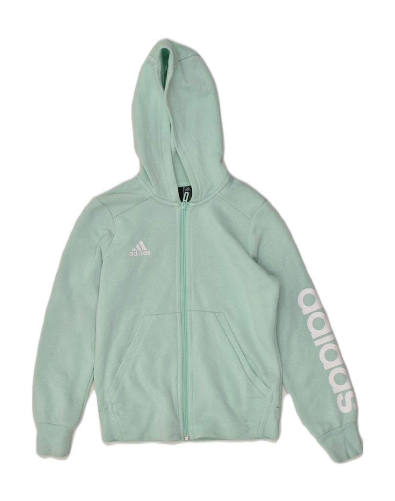 ADIDAS Girls Graphic Zip Hoodie Sweater 9-10 Years Green Cotton | Vintage Adidas | Thrift | Second-Hand Adidas | Used Clothing | Messina Hembry 