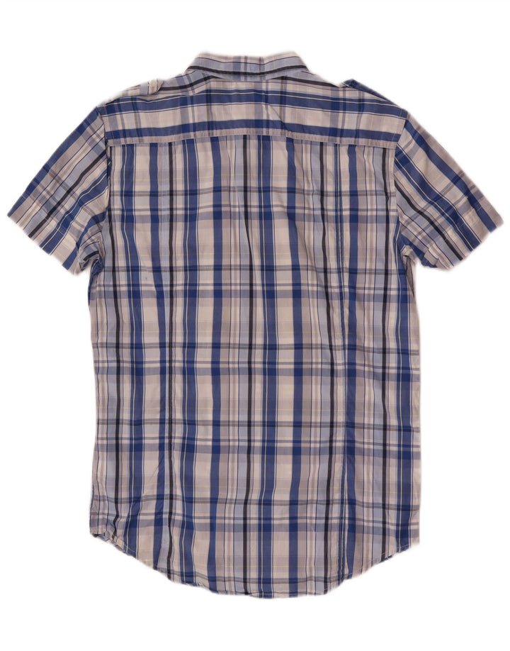 Diesel Mens Short Sleeve Military Shirt Medium Blue Check Cotton