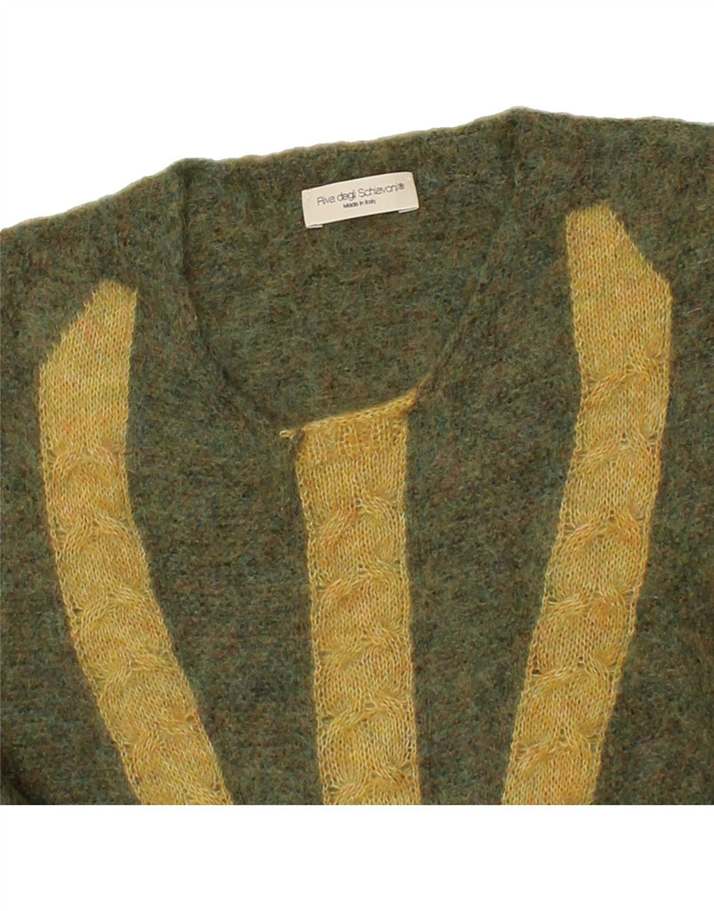 VINTAGE Womens Crew Neck Jumper Sweater UK 14 Medium Green Striped Vintage Vintage and Second-Hand Vintage from Messina Hembry 