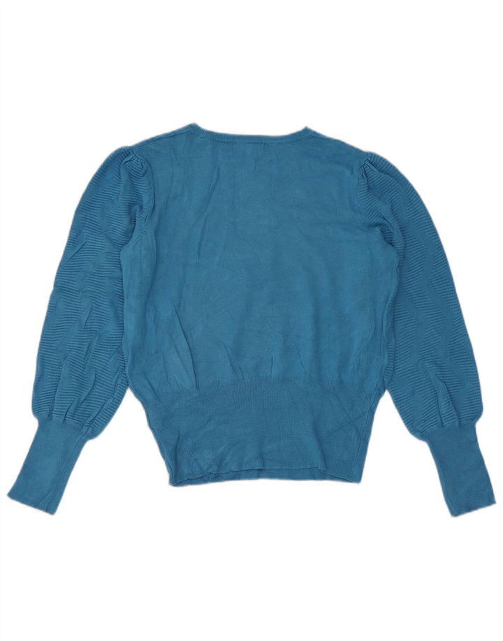 Marks & Spencer Womens Crew Neck Jumper Sweater UK 14 Medium Blue Geometric