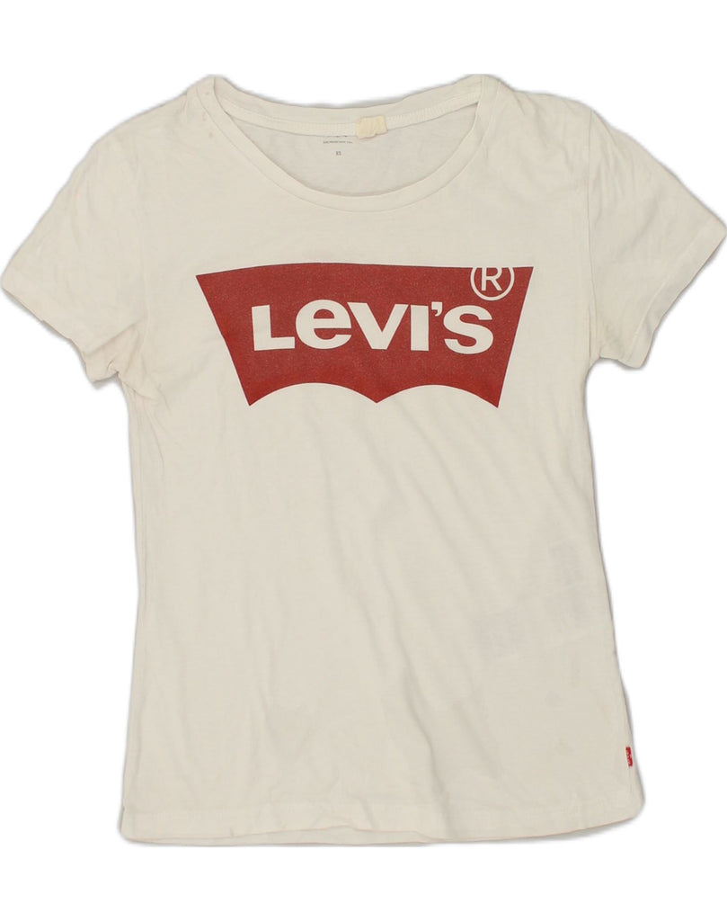 LEVI'S Womens Graphic T-Shirt Top UK 4 XS White Cotton | Vintage Levi's | Thrift | Second-Hand Levi's | Used Clothing | Messina Hembry 