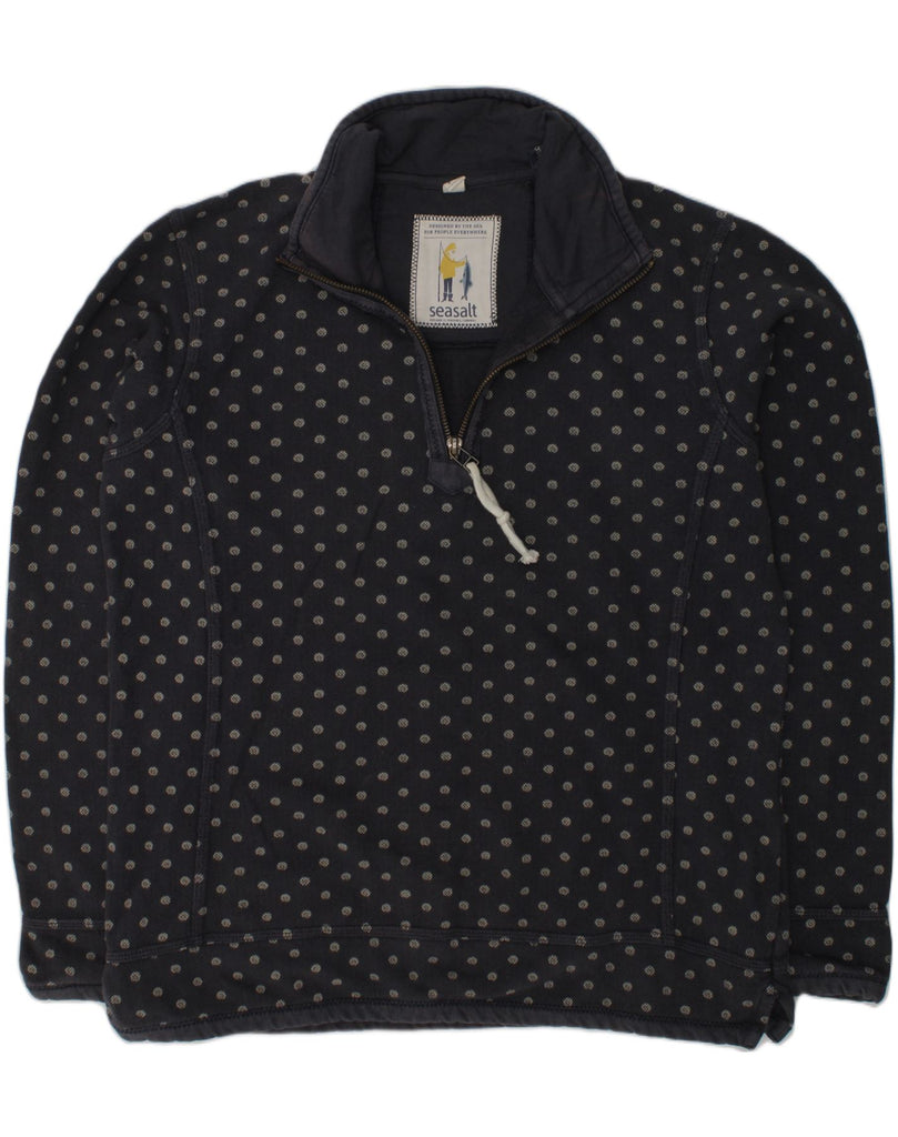 SEASALT Womens Zip Neck Sweatshirt Jumper UK 10 Small  Black Polka Dot | Vintage Seasalt | Thrift | Second-Hand Seasalt | Used Clothing | Messina Hembry 