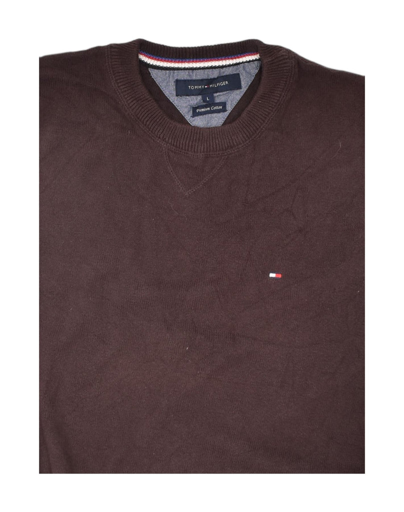 TOMMY HILFIGER Mens Crew Neck Jumper Sweater Large Brown Cotton | Vintage Tommy Hilfiger | Thrift | Second-Hand Tommy Hilfiger | Used Clothing | Messina Hembry 