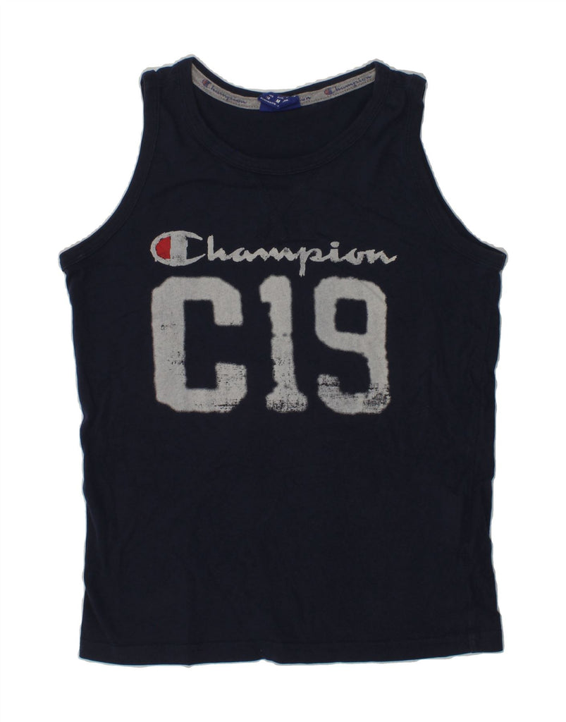 CHAMPION Boys Graphic Vest Top 9-10 Years Medium  Navy Blue Cotton | Vintage Champion | Thrift | Second-Hand Champion | Used Clothing | Messina Hembry 