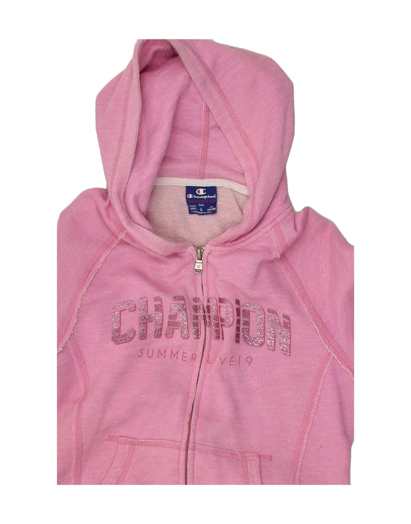 CHAMPION Girls Graphic Zip Hoodie Sweater 11-12 Years Large Pink | Vintage Champion | Thrift | Second-Hand Champion | Used Clothing | Messina Hembry 