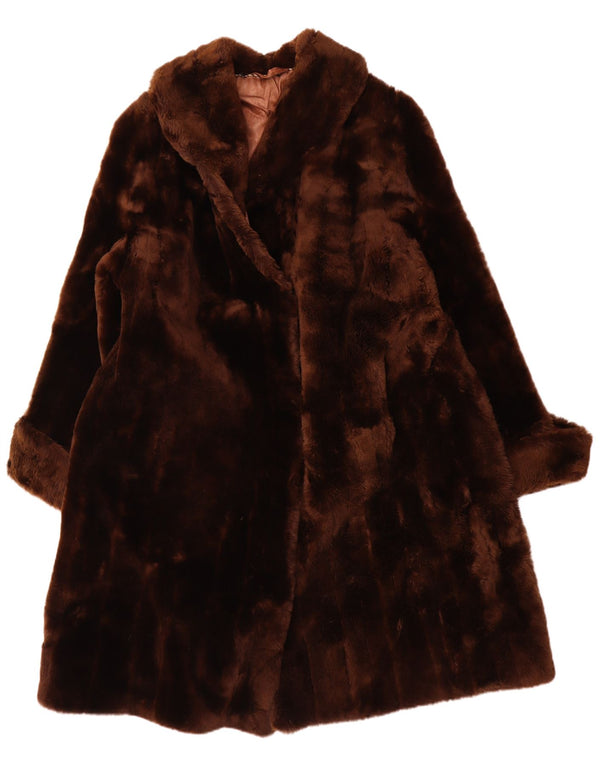 Vintage Womens Faux Fur Overcoat UK 14 Large Brown
