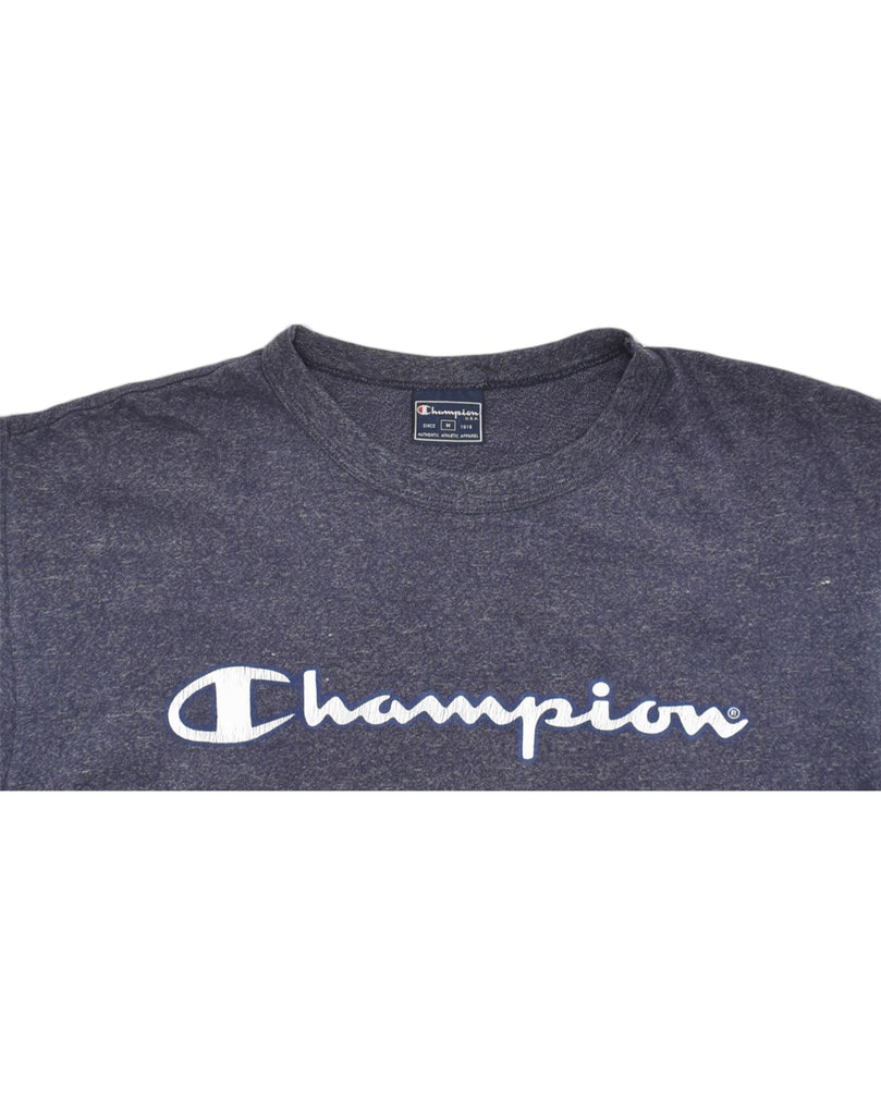 CHAMPION Mens Graphic T-Shirt Top Medium Blue Cotton | Vintage | Thrift | Second-Hand | Used Clothing | Messina Hembry 