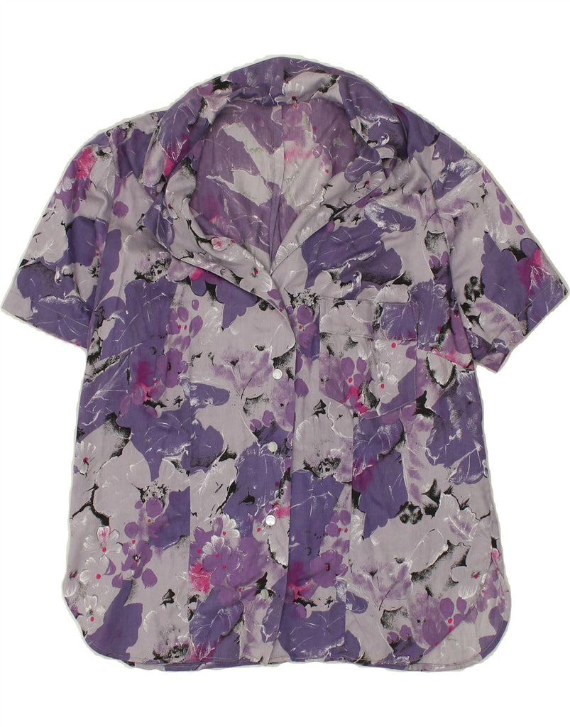 VINTAGE Womens Short Sleeve Shirt UK 16 Large Purple Floral | Vintage Vintage | Thrift | Second-Hand Vintage | Used Clothing | Messina Hembry 