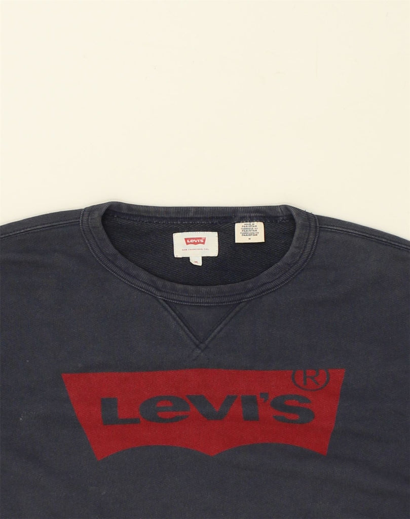 LEVI'S Mens Graphic Sweatshirt Jumper Medium Navy Blue Cotton | Vintage Levi's | Thrift | Second-Hand Levi's | Used Clothing | Messina Hembry 