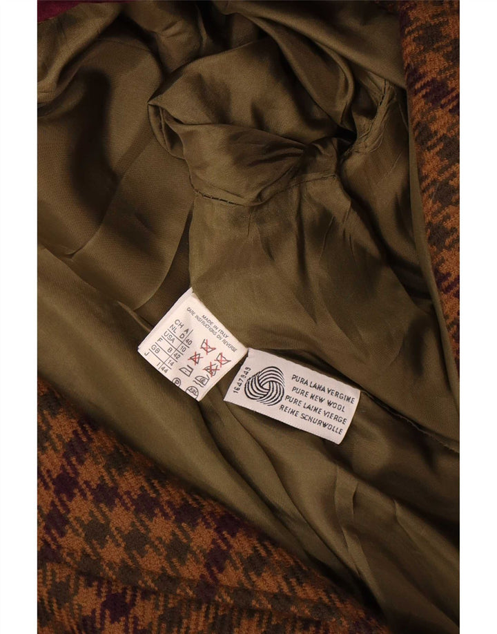 Vintage Womens 1 Button Blazer Jacket UK 14 Large Brown Houndstooth Wool