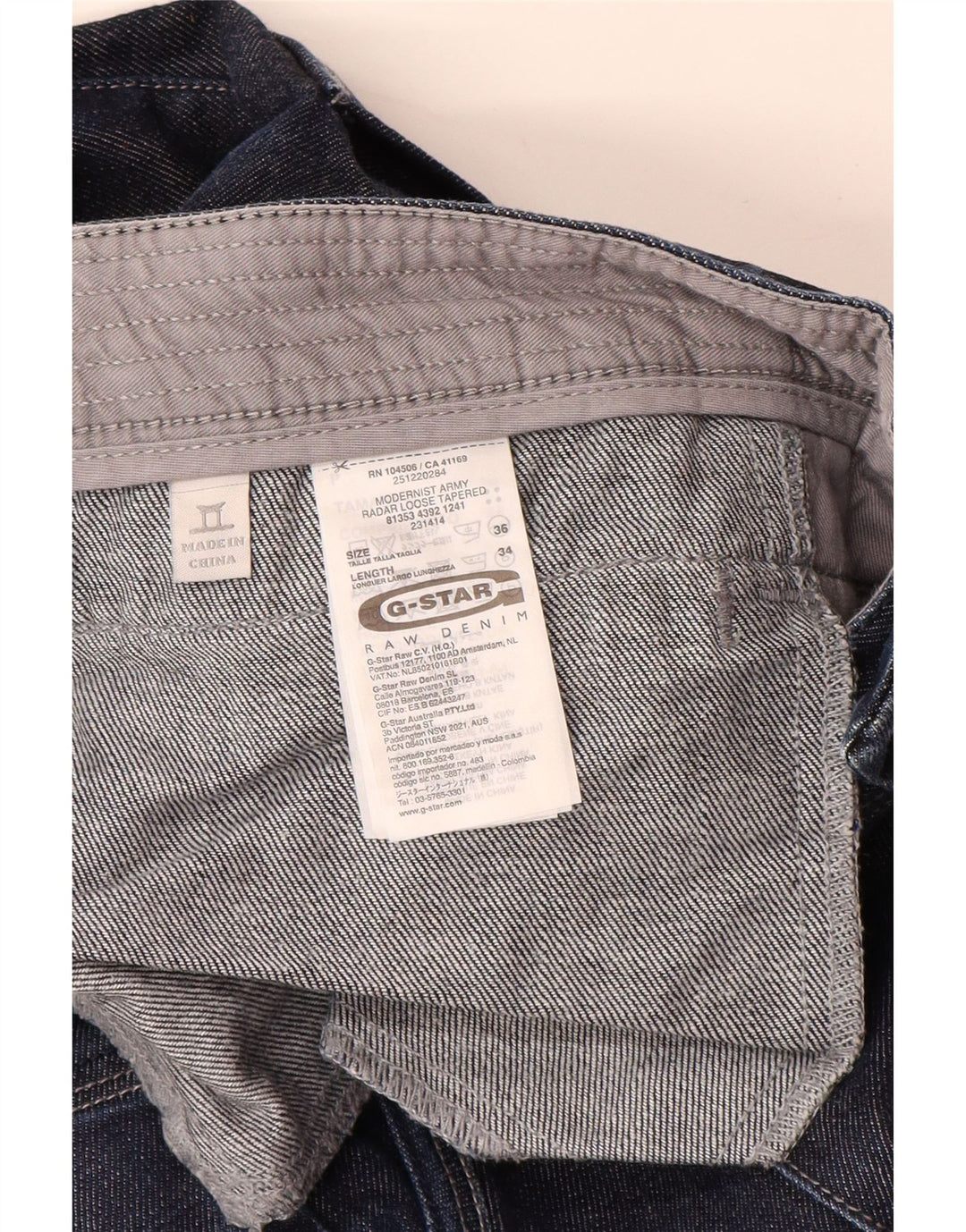 G-STAR Mens Banana Slim Jeans W36 L34 Navy Blue Cotton