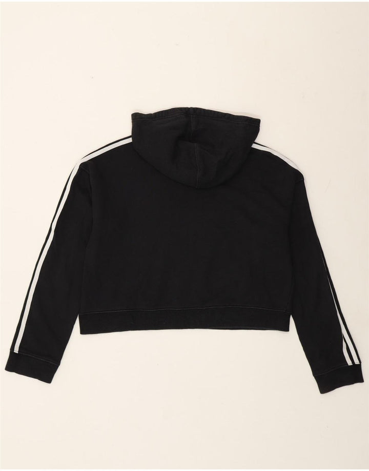 Adidas Womens Oversized Crop Hoodie Jumper UK 12 Medium Black Cotton